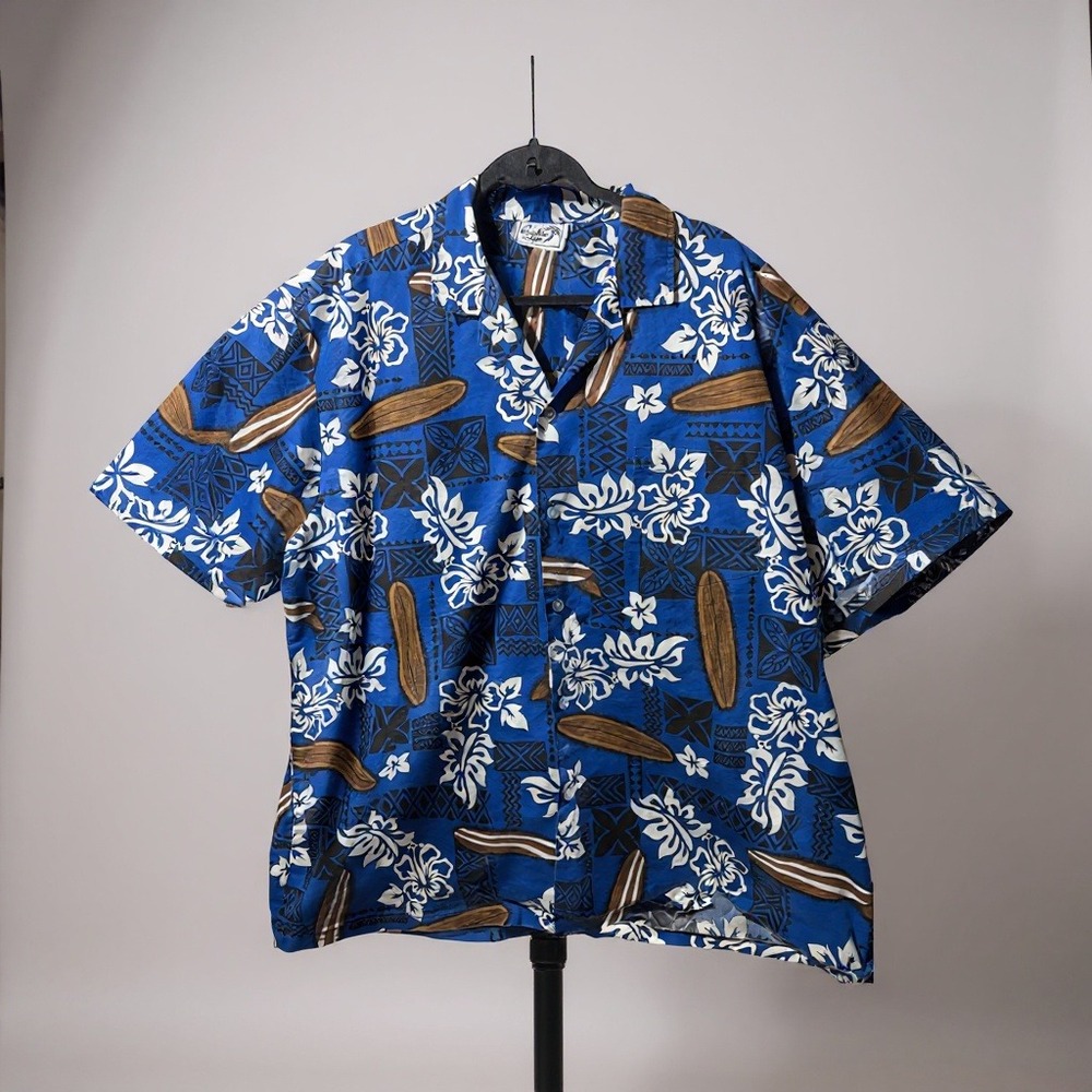 Paradise Style Hawaii‎ Mens Blue Surfboard Floral Aloha Shirt